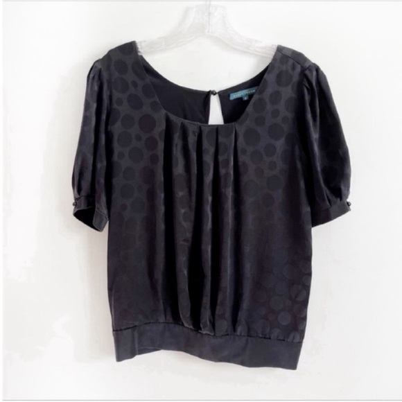 Sally Tseng Tops - Sally Tseng blouse black circle print dots pleated silk open back